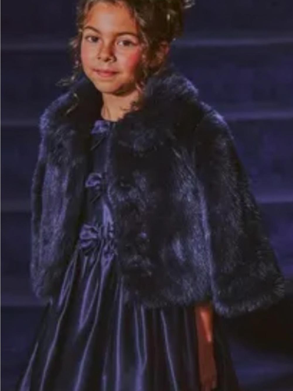 Janie and Jack - Girls Festive Faux Fur Jacket 18-24mos Dark Marine Colour NWT